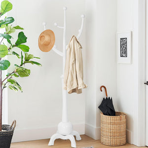 Freestanding Wood Coat Rack with 8 Hooks