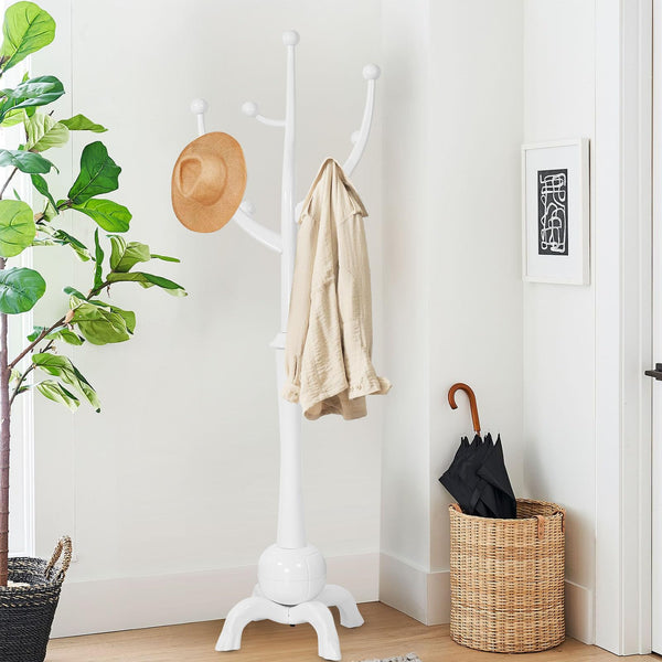 Freestanding Wood Coat Rack with 8 Hooks