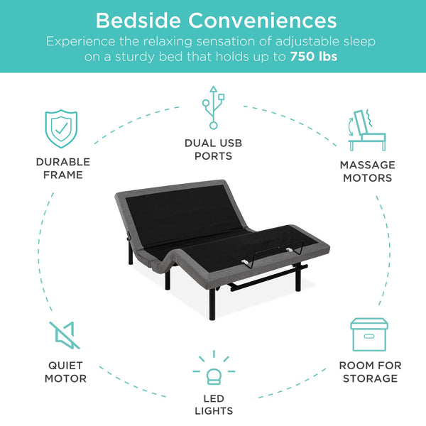Queen Size Adjustable Bed Frame with Electric Base & Wireless Remote