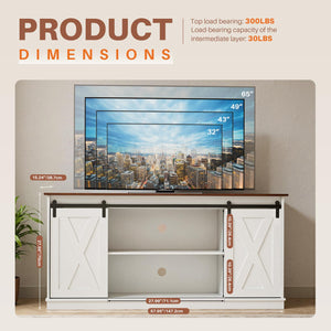Farmhouse TV Stand with Sliding Barn Door – 65 Inch, White