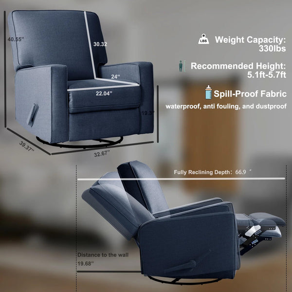 Swivel Glider Rocker Recliner Chair with High Back & Deep Seat