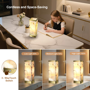 Cordless Alabaster Table Lamp with Rechargeable Battery