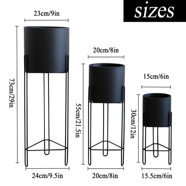 Set of 3 Tall Metal Planters with Stands