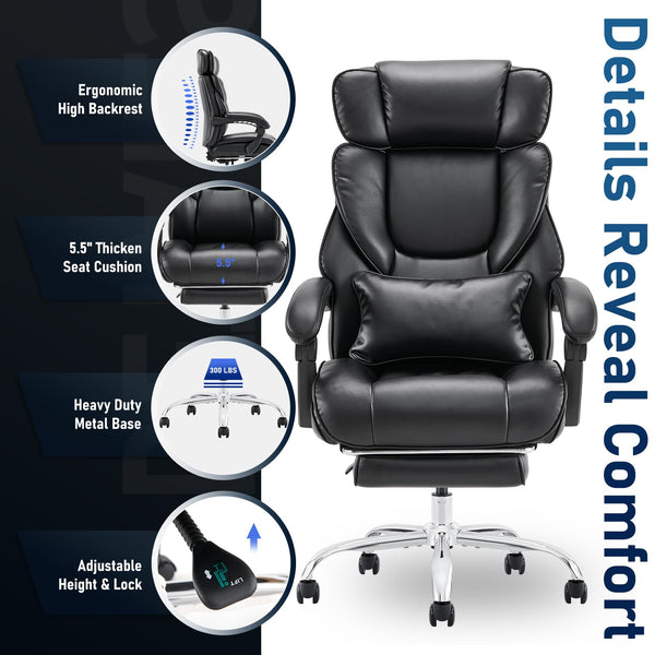 High-Back Ergonomic Office Chair with Footrest & Lumbar Support