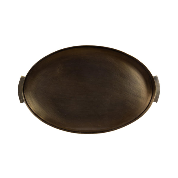 Oval Hammered Metal Decorative Serving Tray with Handles