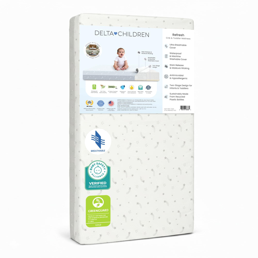 Breathable 2-Stage Crib & Toddler Mattress | Waterproof, Machine Washable