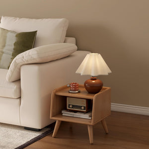 Solid Wood Nightstand with Open Storage Shelf