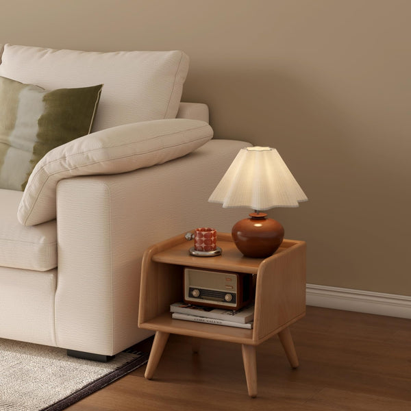 Solid Wood Nightstand with Open Storage Shelf