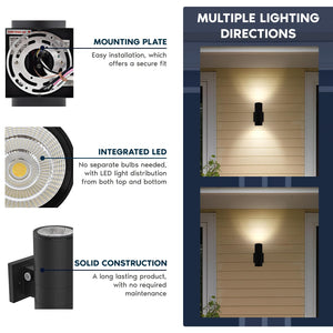 12 Inch Dimmable LED Outdoor Wall Sconce - Up Down Light 3CCT IP65 ETL (2 Pack)