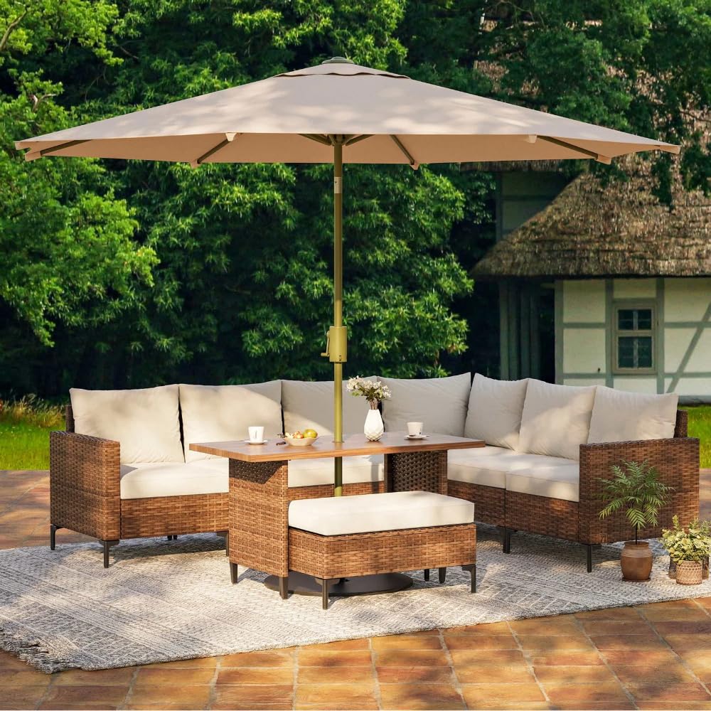 8-Piece Outdoor Patio Sectional Furniture Set with Adjustable Backrests & Storage Ottoman