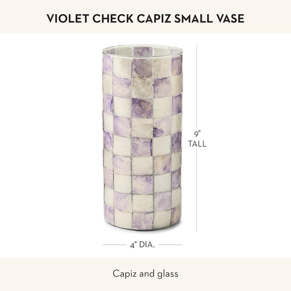 Capiz Glass Small Decorative Vase – Check Pattern