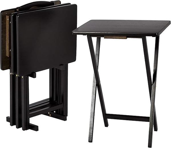 Foldable TV Dinner Tray Tables with Storage Rack, Set of 4