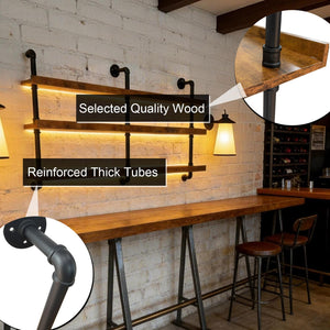 55" Wall Mounted Wine Rack with LED Lights – 3-Tier Industrial Floating Shelf