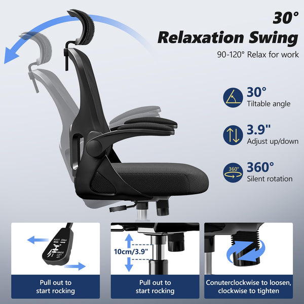 Ergonomic Mesh Office Chair with Flip-Up Arms & Adjustable Lumbar Support
