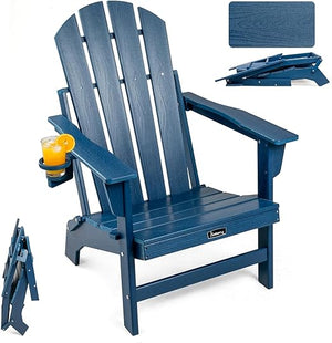 Folding Adirondack Chair – HDPE, All-Weather, with Cup Holder