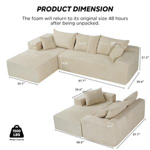 L-Shaped Modular Sectional Sofa with Chaise – Corduroy, No Assembly
