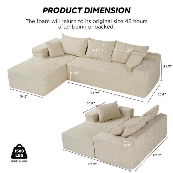 L-Shaped Modular Sectional Sofa with Chaise – Corduroy, No Assembly