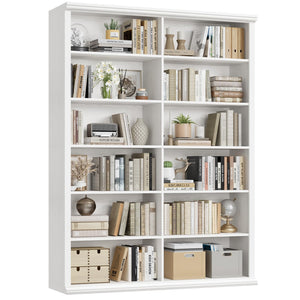 Large Wooden Bookcase – 6-Shelf Double Storage, 71.8"H x 47.2"W
