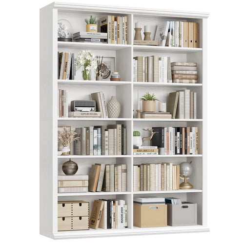 Large Wooden Bookcase – 6-Shelf Double Storage, 71.8"H x 47.2"W