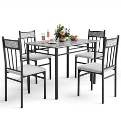 5-Piece Faux Marble Dining Table Set with 4 Cushioned Chairs
