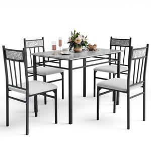 5-Piece Faux Marble Dining Table Set with 4 Cushioned Chairs