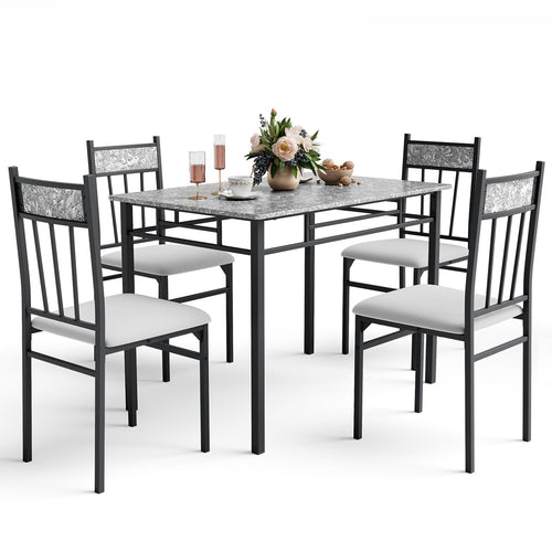 5-Piece Faux Marble Dining Table Set with 4 Cushioned Chairs