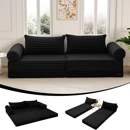 Convertible Futon Sofa Bed with Corduroy Cover & Pillow