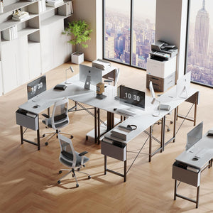 L-Shaped Corner Computer Desk with CPU Stand and Side Storage Bag