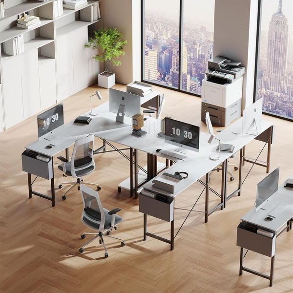 L-Shaped Corner Computer Desk with CPU Stand and Side Storage Bag