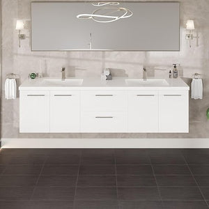 84-Inch Wall Mount Double Sink Bathroom Vanity with Acrylic Top