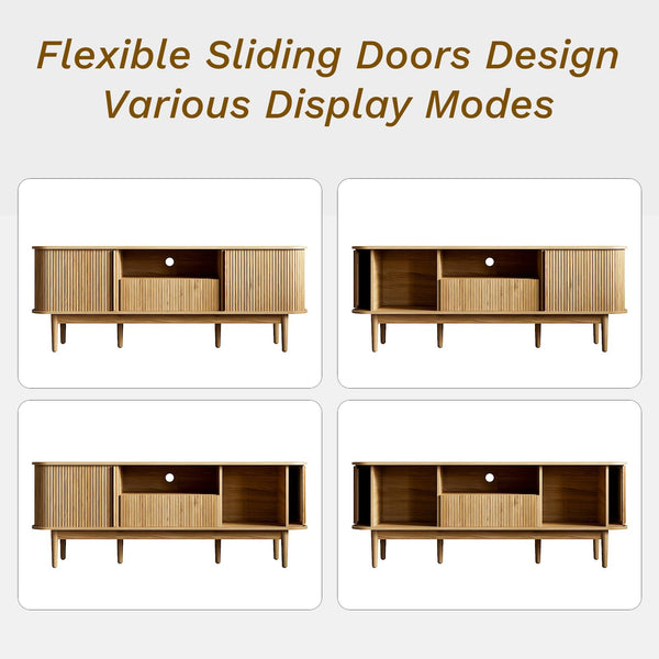63" Fluted TV Stand with Sliding Doors