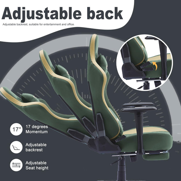Gaming Chair with Footrest, 2D Armrests, 150° Recline, High Back Ergonomic Chair