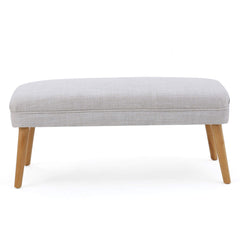 Fabric Ottoman with Wood Legs, Beige