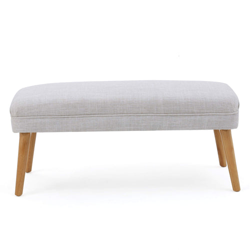 Fabric Ottoman with Wood Legs, Beige