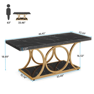 47" 2-Tier Rectangle Coffee Table with Faux Marble Top & Geometric Metal Legs