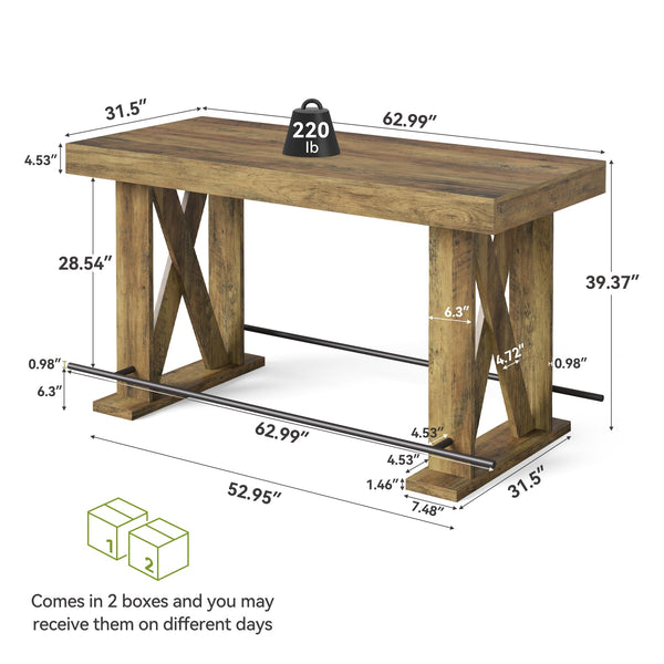 63-Inch Industrial Bar Table with Metal Footrest
