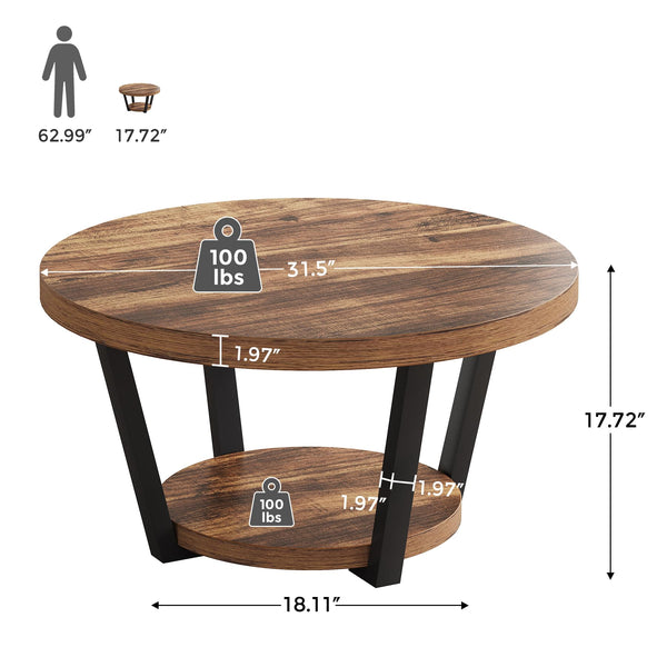 Round Coffee Table with Storage Shelf, 2-Tier