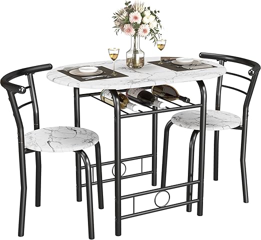 3-Piece Round Dining Table and Chair Set with Wine Rack