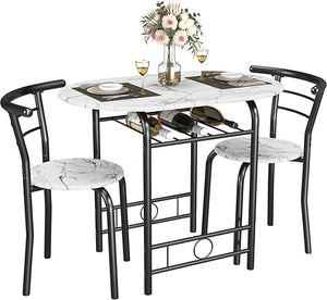 3-Piece Round Dining Table & Chair Set with Built-In Wine Rack
