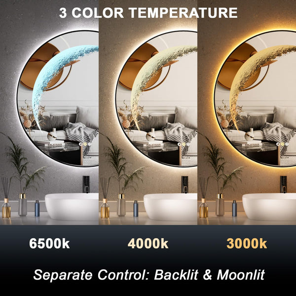 Round LED Bathroom Mirror with Anti-Fog & Dimmer