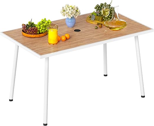 Round Outdoor Patio Dining Table with Umbrella Hole, 35.4" Metal Frame Bistro Table