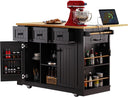 Rolling Kitchen Island with Drop Leaf & Power Outlet