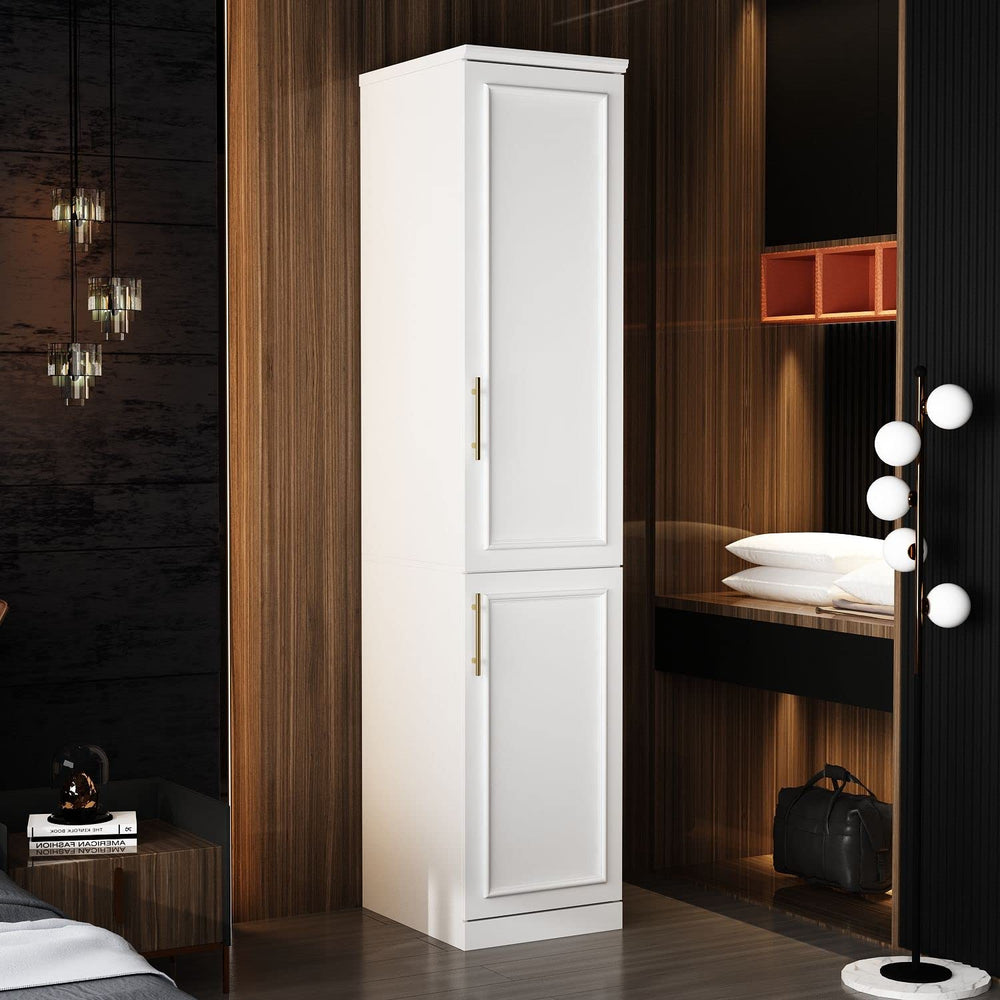 Slim Wardrobe Armoire with Clothing Rod & Storage Shelves