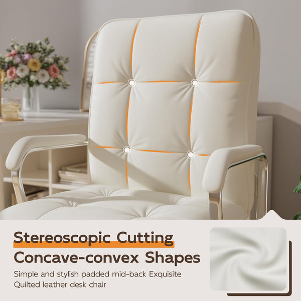Mid-Back PU Leather Office Chair with Swivel & Padded Arms
