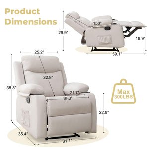 Small Space Recliner Chair with Adjustable Backrest – Beige