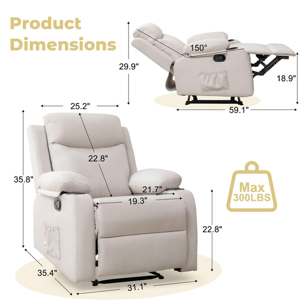 Small Space Recliner Chair with Adjustable Backrest – Beige