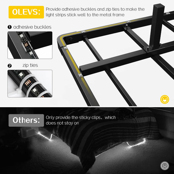 Floating Bed Frame with LED Lights & Charging Station