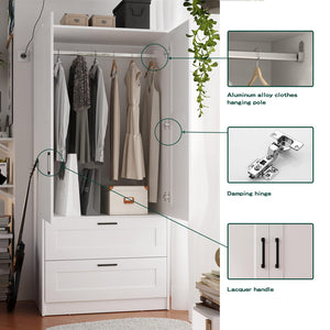 White Wardrobe Closet with Doors and Drawers
