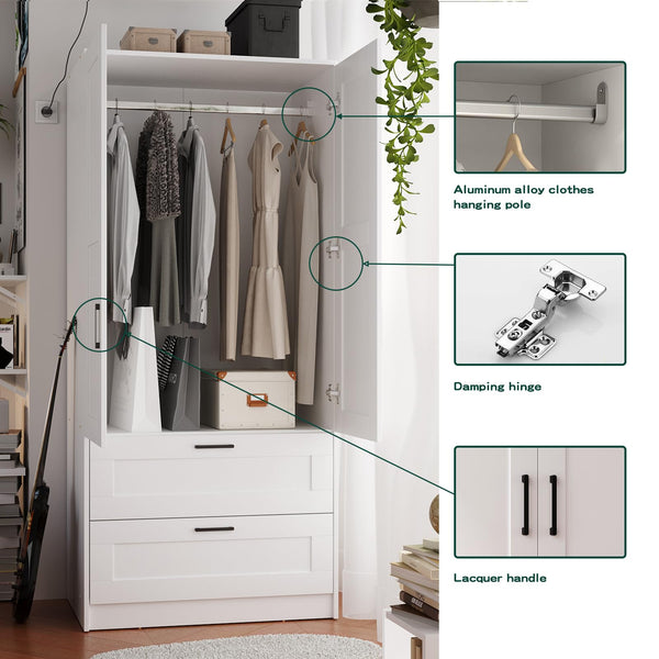 White Wardrobe Closet with Doors and Drawers