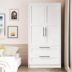 Armoire Wardrobe Closet with 2 Doors & 2 Drawers